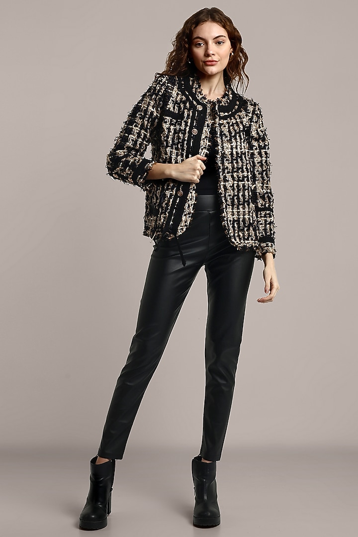 Black Woolen Tweed Coat by IKI CHIC at Pernia's Pop Up Shop