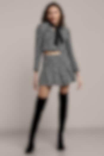 Grey Faux Fur Mini Skirt Set by IKI CHIC