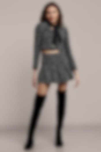 Grey Faux Fur Mini Skirt Set by IKI CHIC