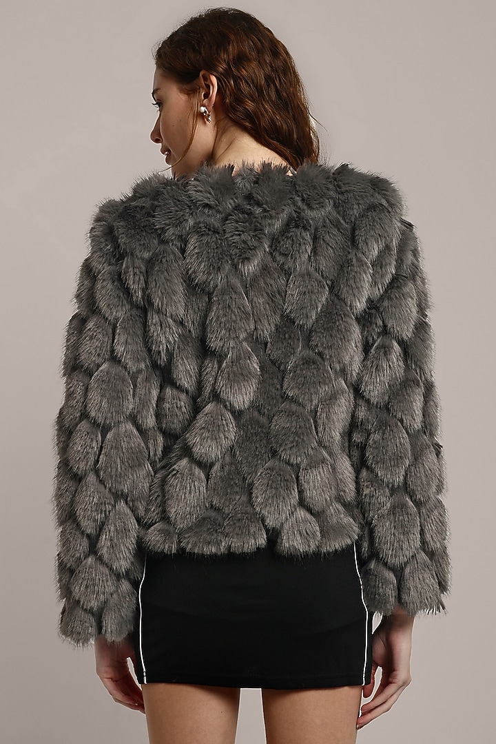 Grey Faux Fur Jacket by IKI CHIC at Pernia's Pop Up Shop