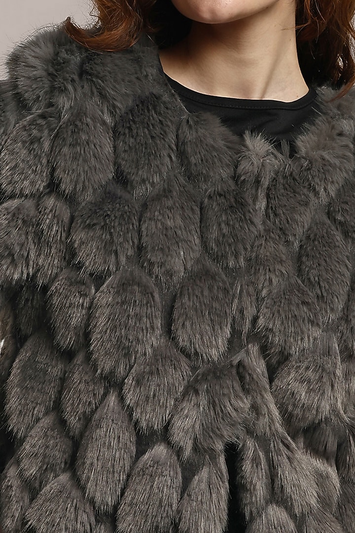 Grey Faux Fur Jacket by IKI CHIC at Pernia's Pop Up Shop