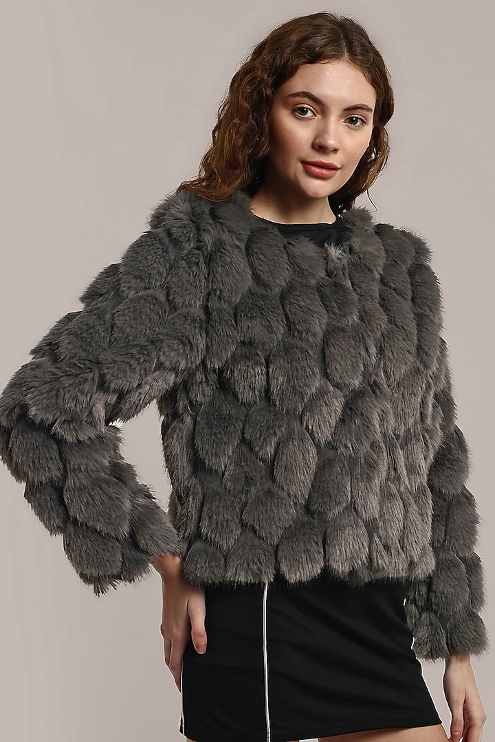 Grey Faux Fur Jacket by IKI CHIC at Pernia's Pop Up Shop