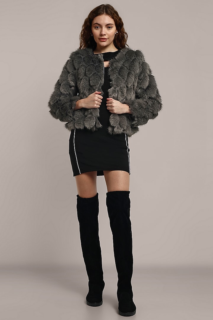 Grey Faux Fur Jacket by IKI CHIC at Pernia's Pop Up Shop