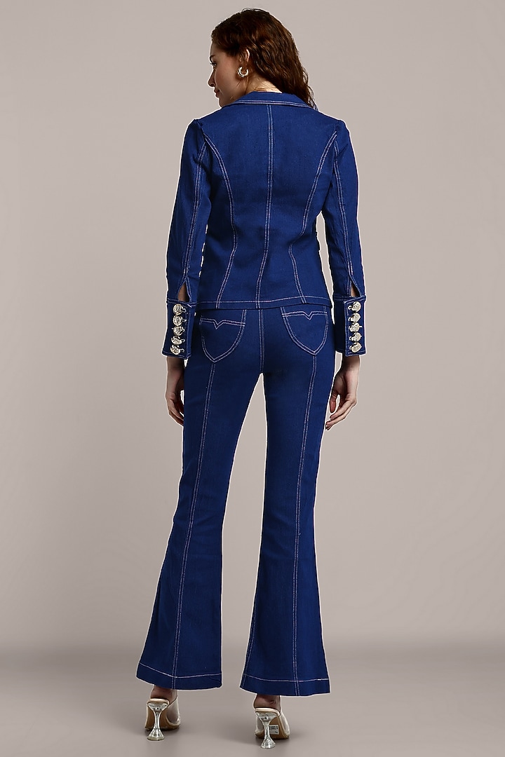 Blue Denim Double Breasted Blazer Set by IKI CHIC at Pernia's Pop Up Shop