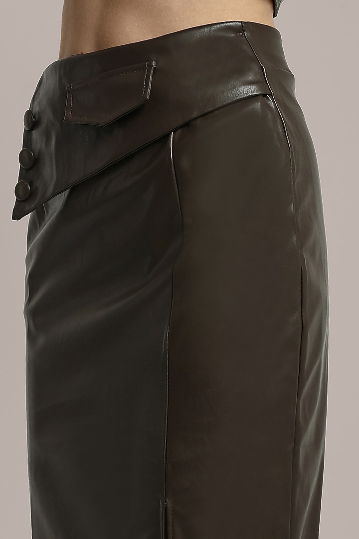 Brown Faux Leather Midi Skirt Set by IKI CHIC at Pernia's Pop Up Shop