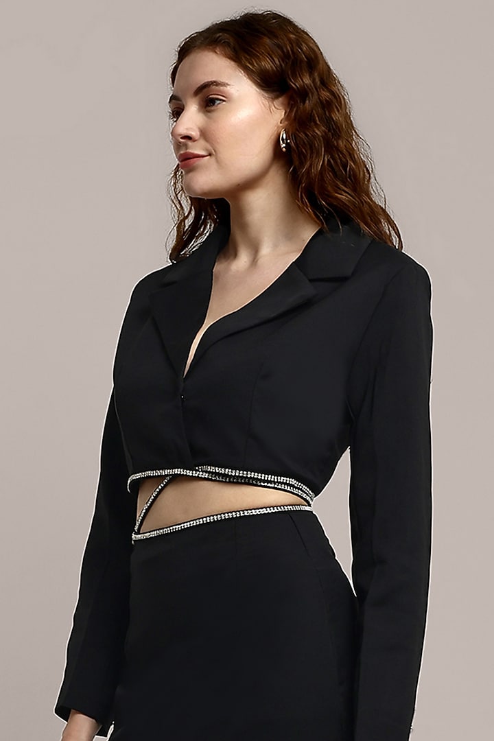 Black Polyester & Cotton Embellished Mini Bodycon Blazer Summer Dress by IKI CHIC at Pernia's Pop Up Shop