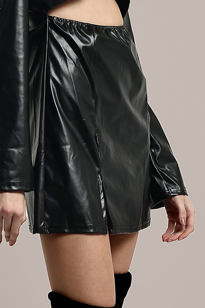 Black PU Leather Mini Summer Dress by IKI CHIC at Pernia's Pop Up Shop