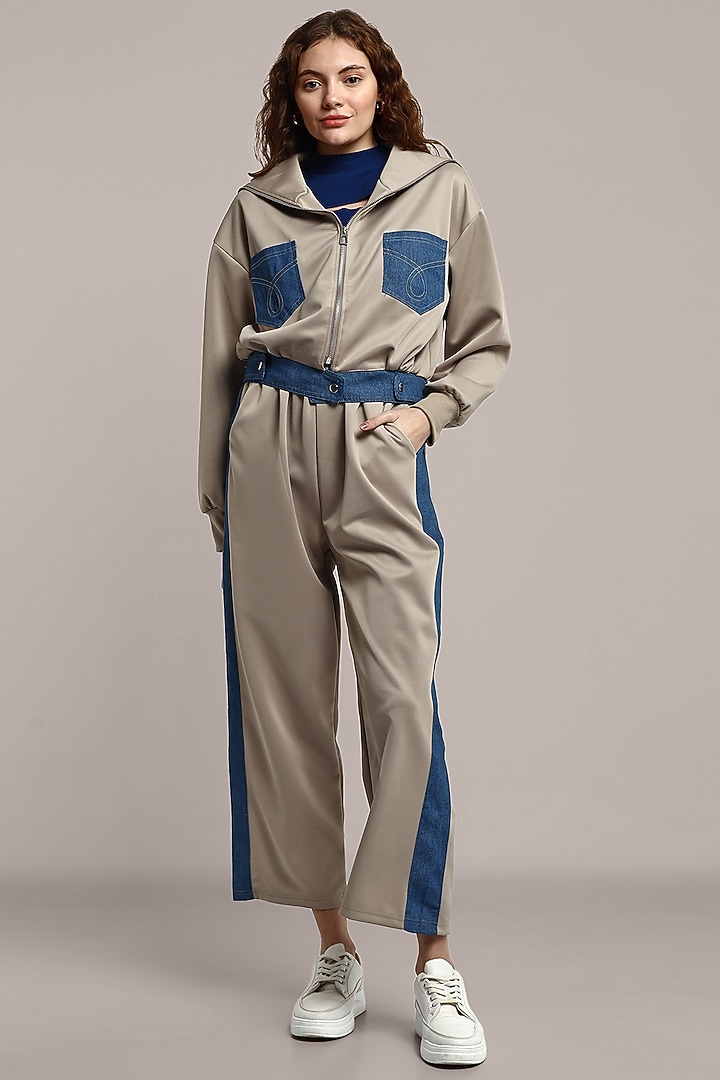 Beige Spandex & Polyester Jacket Set by IKI CHIC at Pernia's Pop Up Shop
