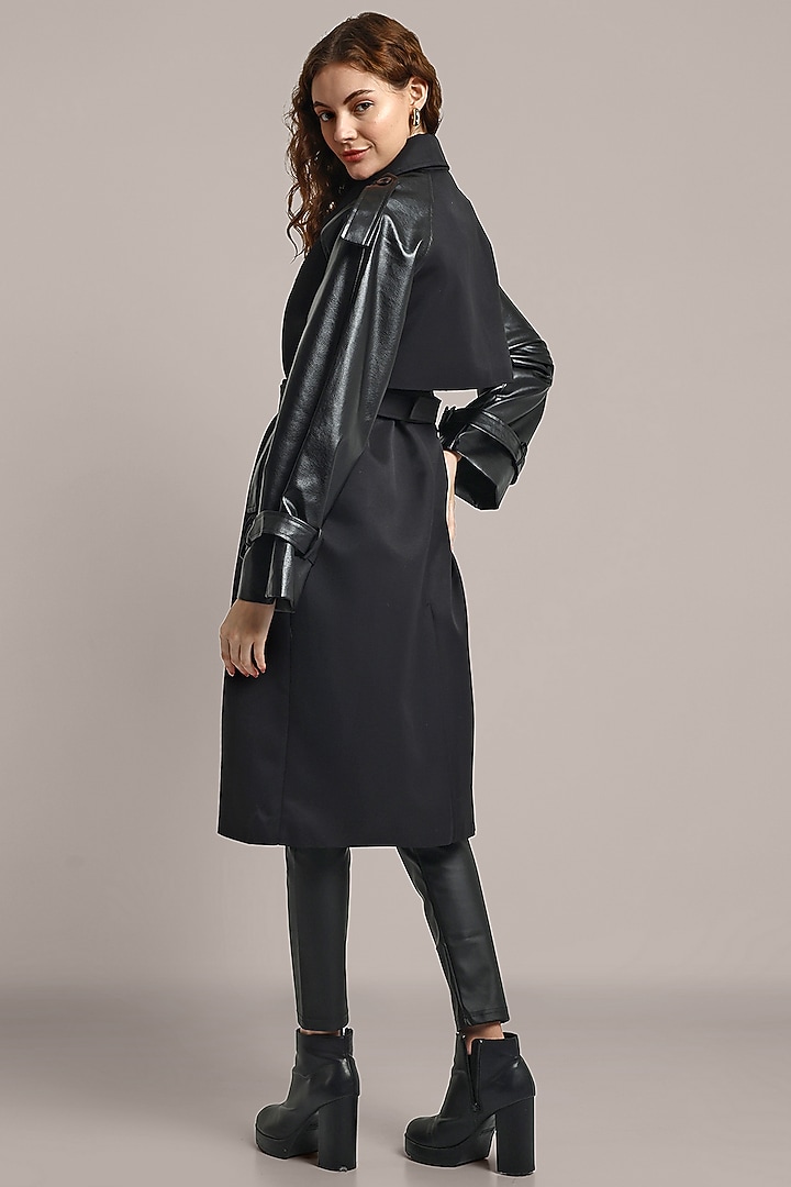 Black Cotton Canvas & Leather Oversized Trench Coat by IKI CHIC at Pernia's Pop Up Shop