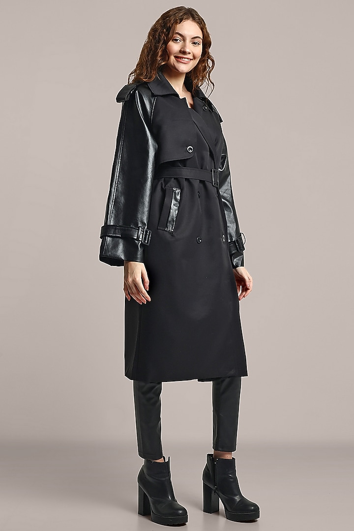 Black Cotton Canvas & Leather Oversized Trench Coat by IKI CHIC at Pernia's Pop Up Shop