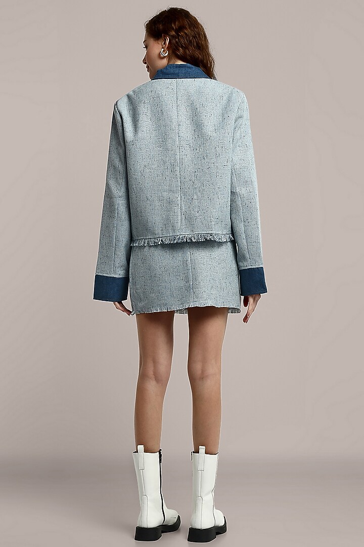Blue Knitted Tweed A-Line Mini Skirt Set by IKI CHIC at Pernia's Pop Up Shop