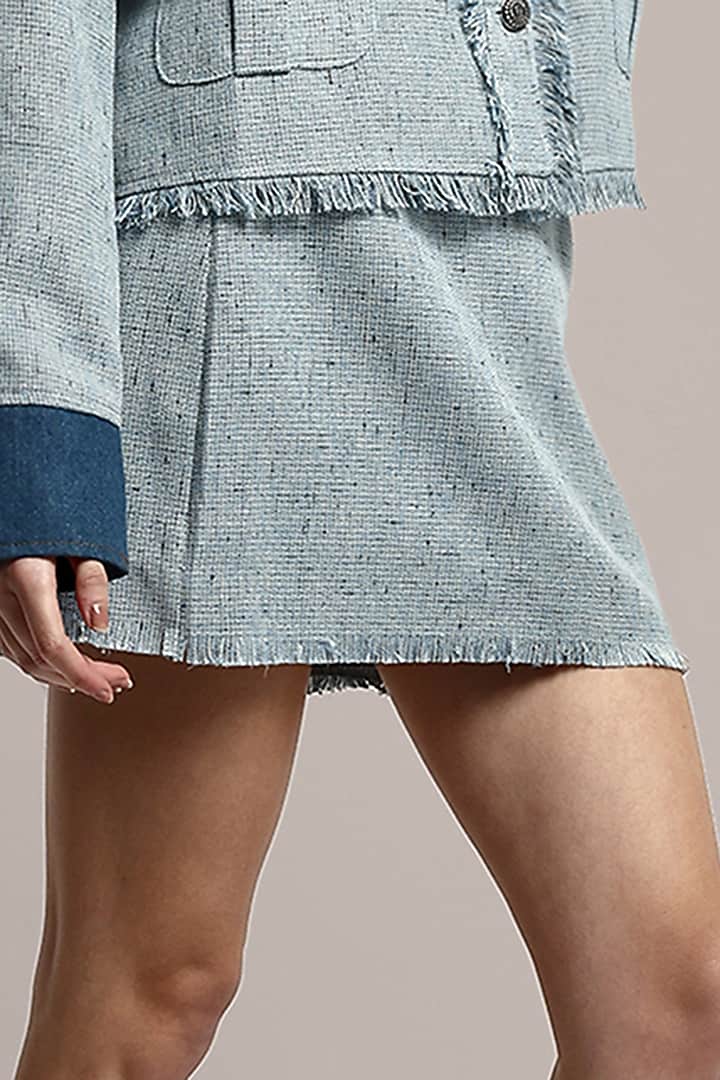 Blue Knitted Tweed A-Line Mini Skirt Set by IKI CHIC at Pernia's Pop Up Shop
