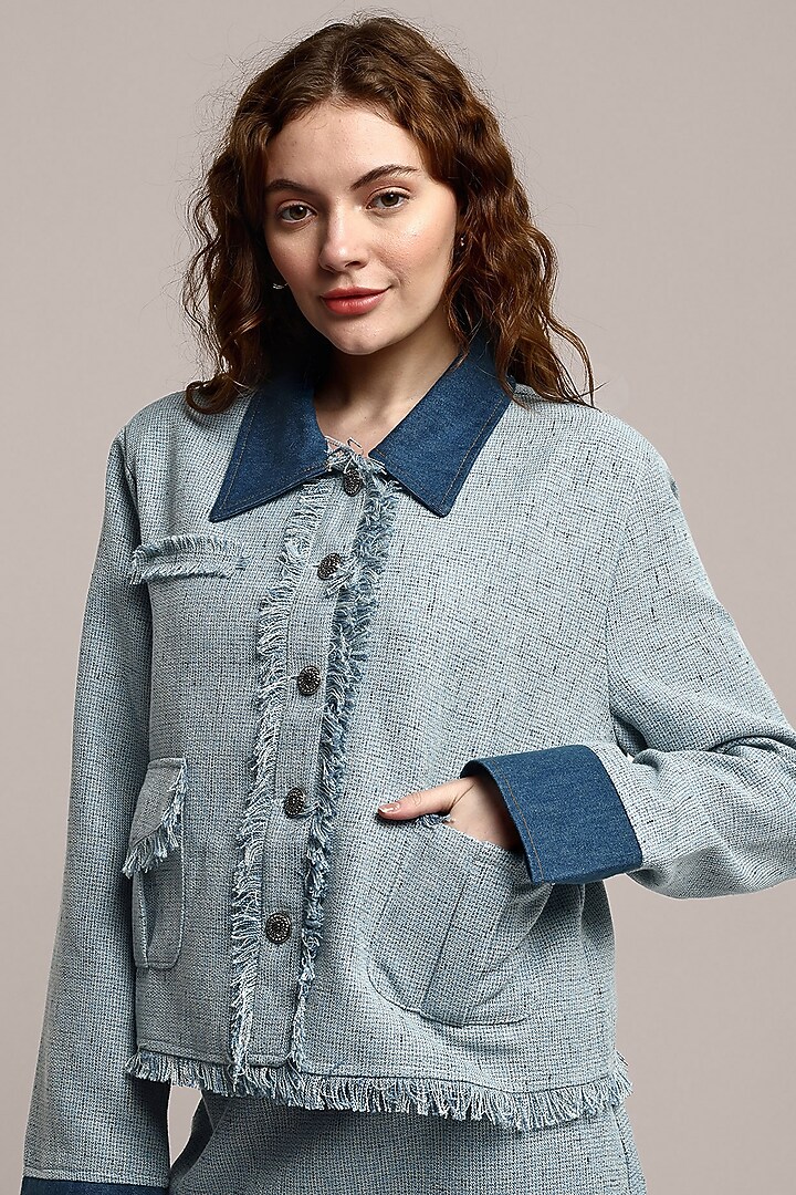 Blue Knitted Tweed A-Line Mini Skirt Set by IKI CHIC at Pernia's Pop Up Shop