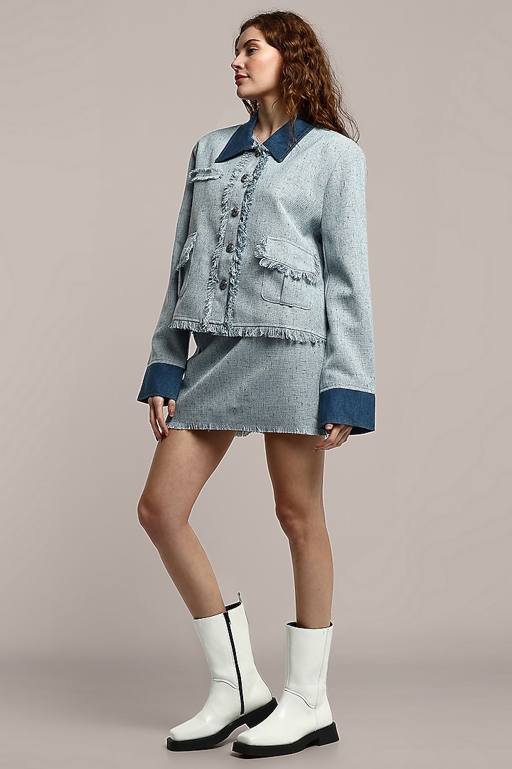 Blue Knitted Tweed A-Line Mini Skirt Set by IKI CHIC at Pernia's Pop Up Shop