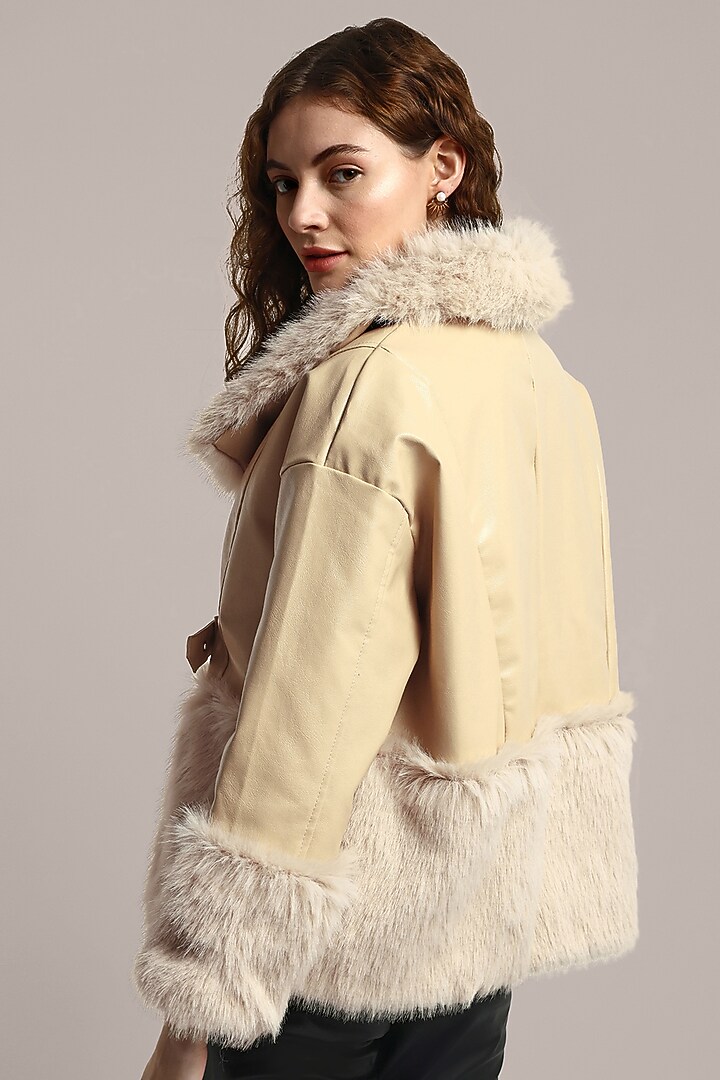 Beige PU Leather Embellished Jacket by IKI CHIC at Pernia's Pop Up Shop