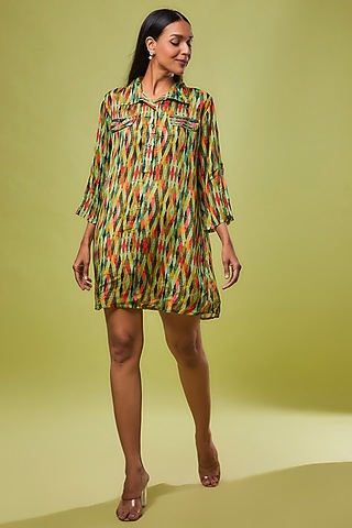 Green Viscose Modal Digital Printed Tunic Shirt by IKSANA