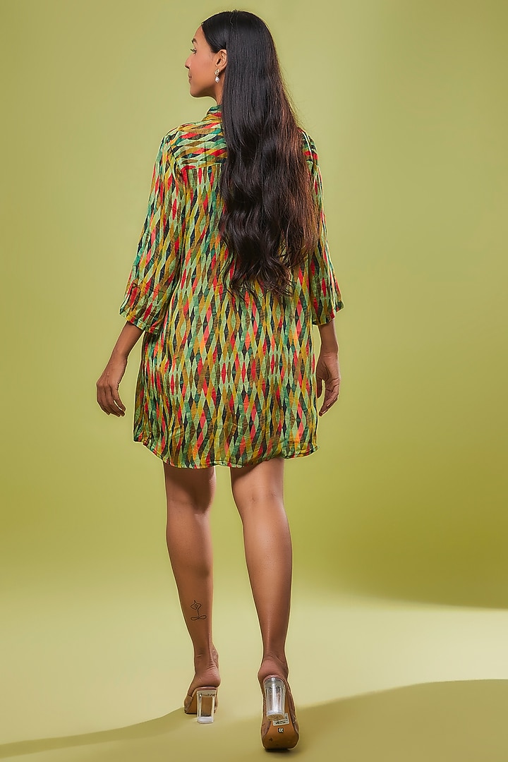 Green Viscose Modal Digital Printed Tunic Shirt by IKSANA at Pernia's Pop Up Shop