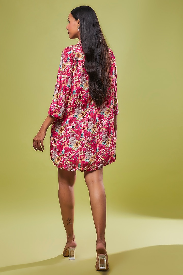 Pink Viscose Modal Digital Printed Tunic Shirt by IKSANA at Pernia's Pop Up Shop