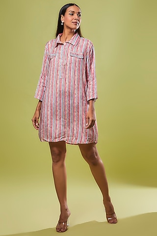 Pink Viscose Modal Digital Printed Tunic Shirt by IKSANA