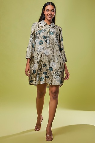 Green Viscose Modal Digital Printed Tunic Shirt by IKSANA