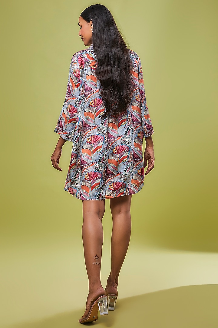 Blue Viscose Modal Digital Printed Tunic Shirt by IKSANA at Pernia's Pop Up Shop