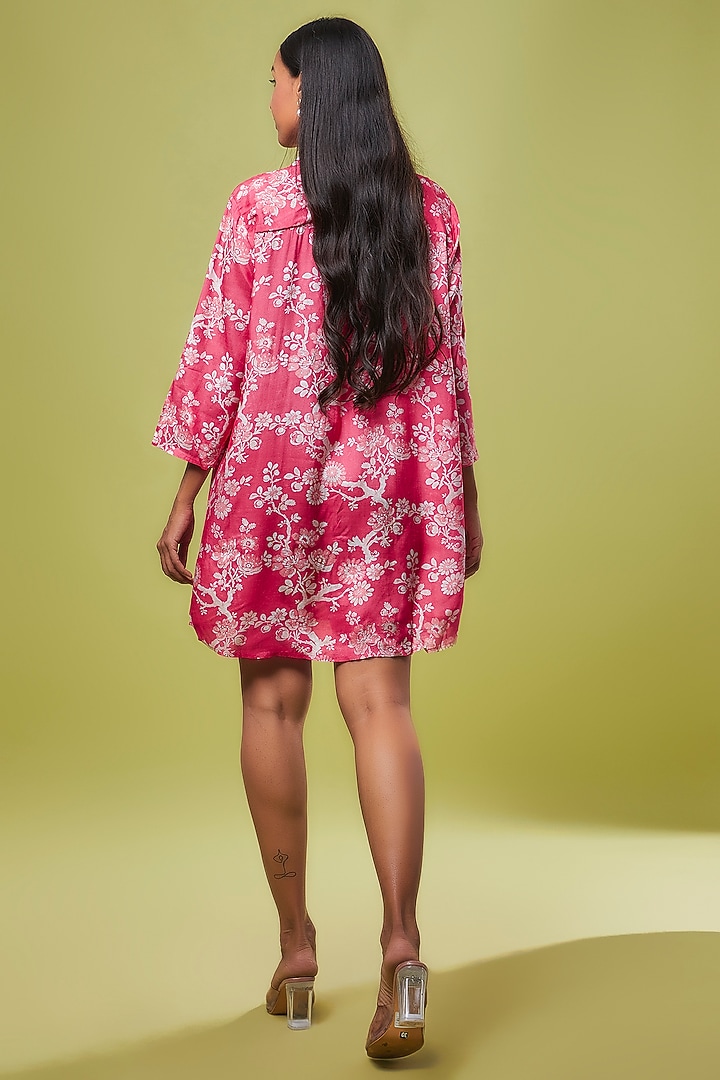 Pink Viscose Modal Digital Printed Tunic Shirt by IKSANA at Pernia's Pop Up Shop