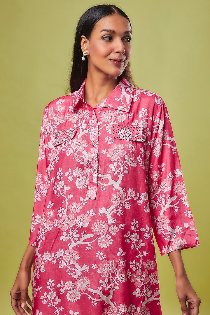 Pink Viscose Modal Digital Printed Tunic Shirt by IKSANA at Pernia's Pop Up Shop