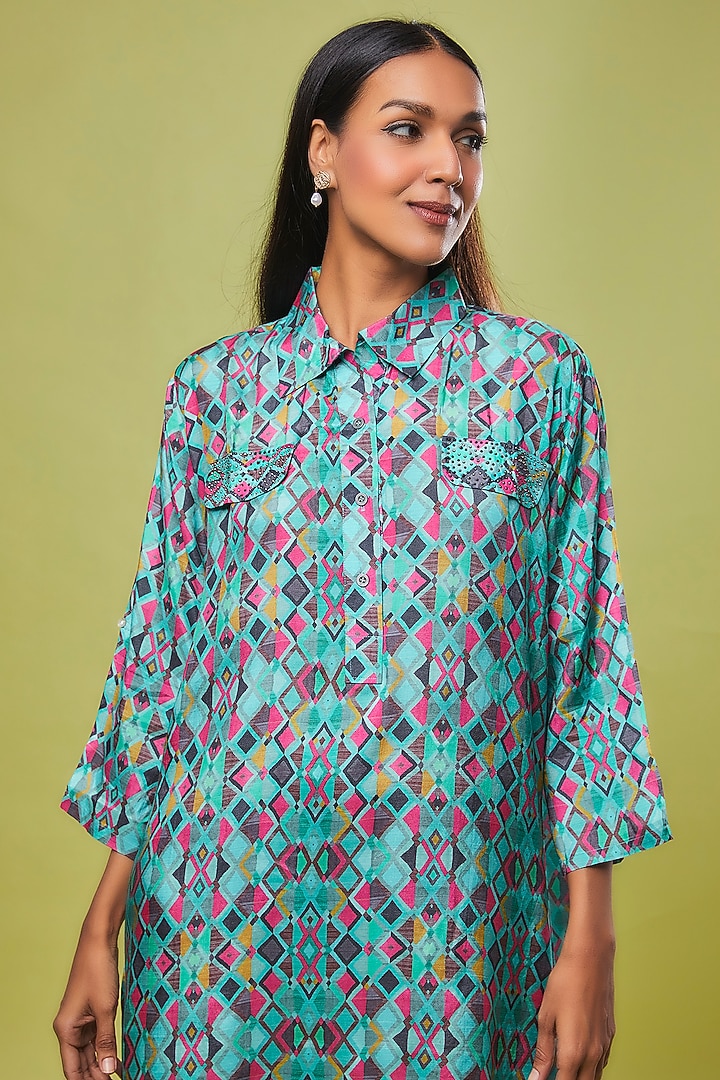 Blue Viscose Modal Digital Printed Tunic Shirt by IKSANA at Pernia's Pop Up Shop