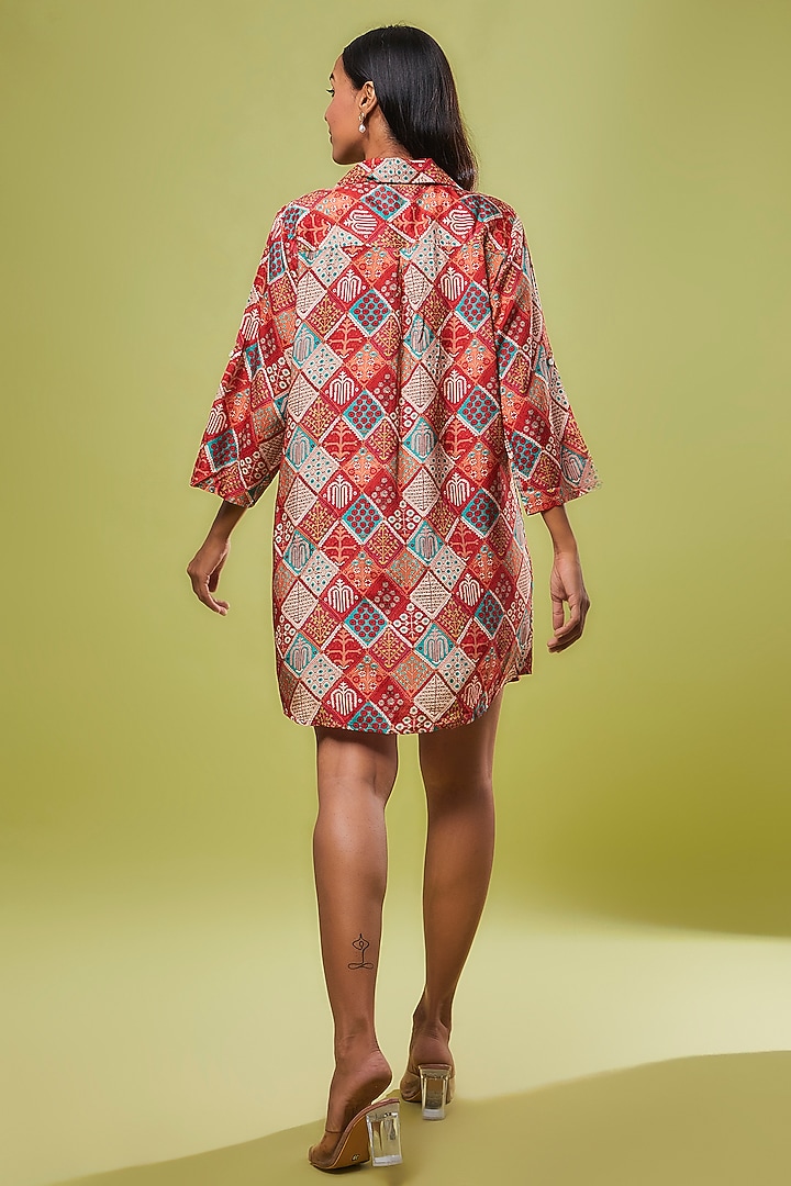 Red Viscose Modal Digital Printed Tunic Shirt by IKSANA at Pernia's Pop Up Shop