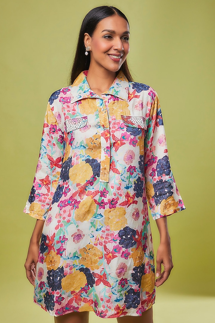 Pink Viscose Modal Digital Printed Tunic Shirt by IKSANA at Pernia's Pop Up Shop