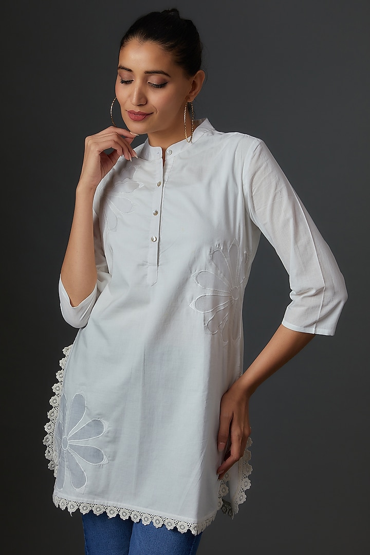 White Organic Cotton Embroidered Tunic by IKSANA