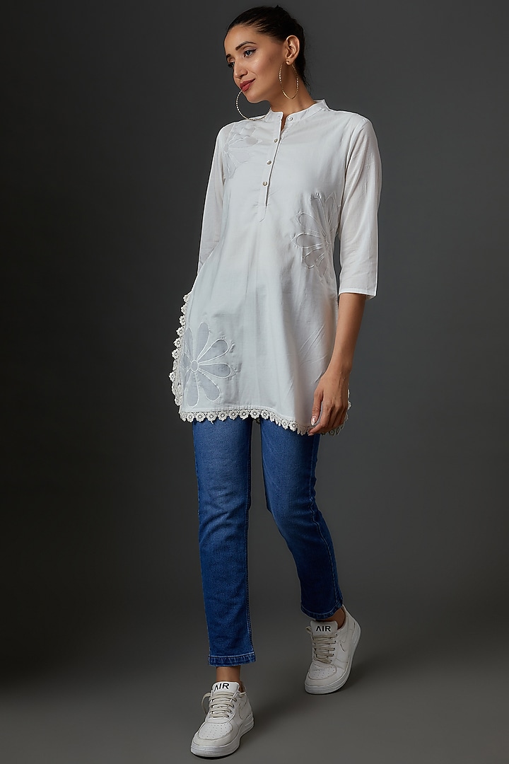White Organic Cotton Embroidered Tunic by IKSANA at Pernia's Pop Up Shop