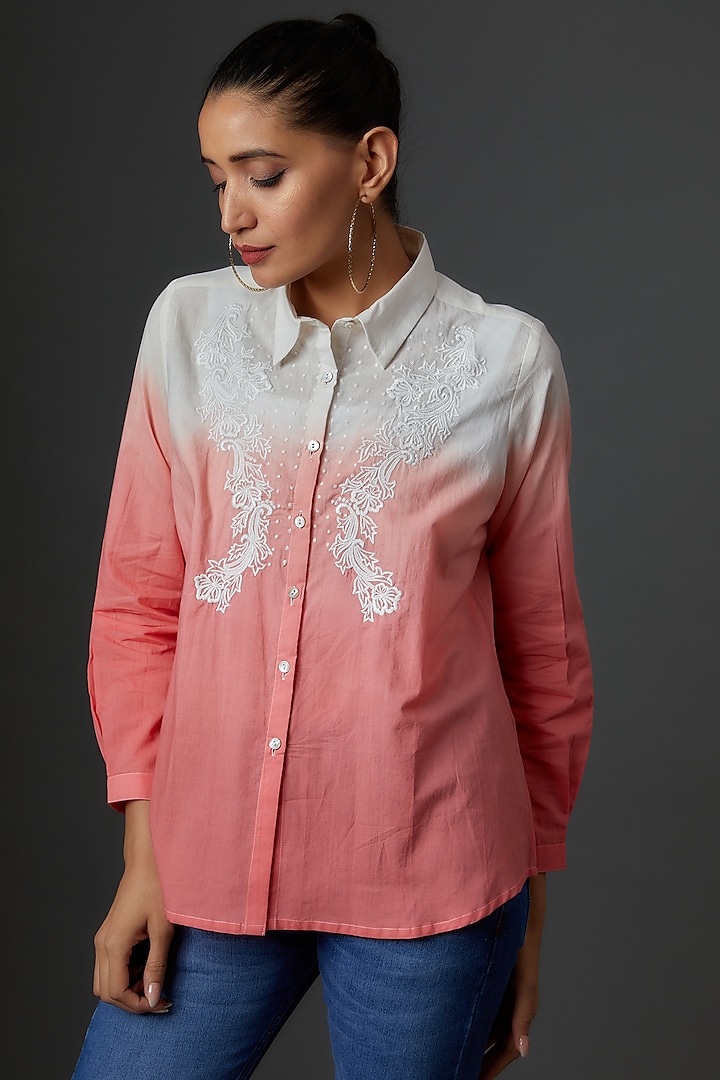 Pink Organic Cotton Embroidered Tie-Dye Shirt by IKSANA