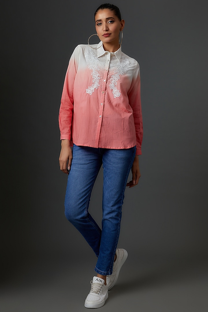 Pink Organic Cotton Embroidered Tie-Dye Shirt by IKSANA at Pernia's Pop Up Shop