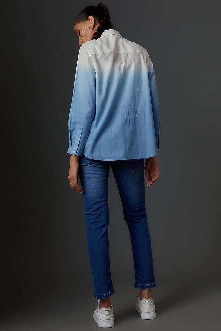 Blue Organic Cotton Embroidered Tie-Dye Shirt by IKSANA at Pernia's Pop Up Shop