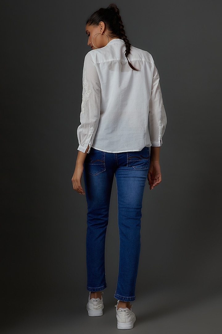 White Organic Cotton Embroidered Top by IKSANA at Pernia's Pop Up Shop