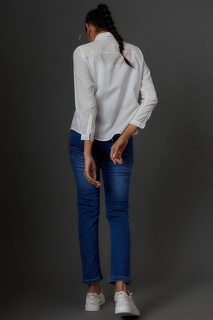 White Organic Cotton Embroidered Shirt by IKSANA at Pernia's Pop Up Shop
