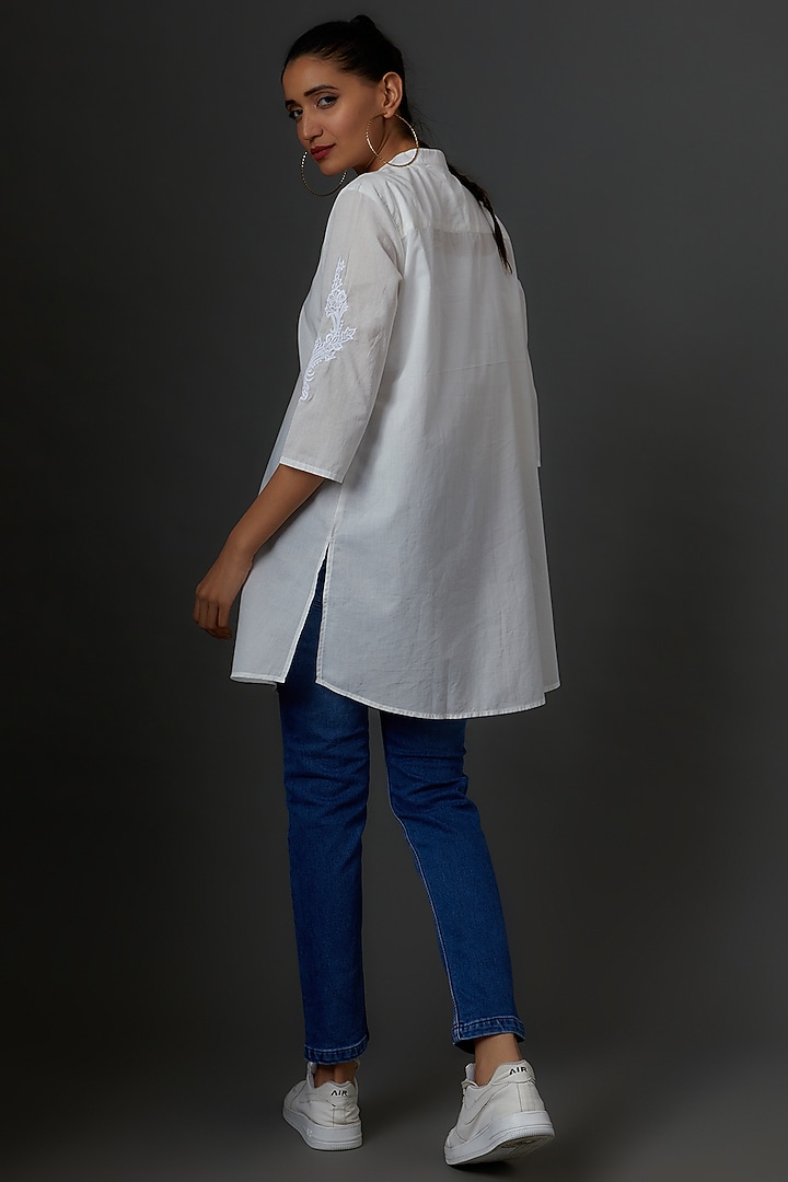 White Organic Cotton Embroidered Tunic by IKSANA at Pernia's Pop Up Shop