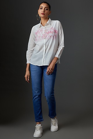 White Organic Cotton Hand Painted Shirt by IKSANA