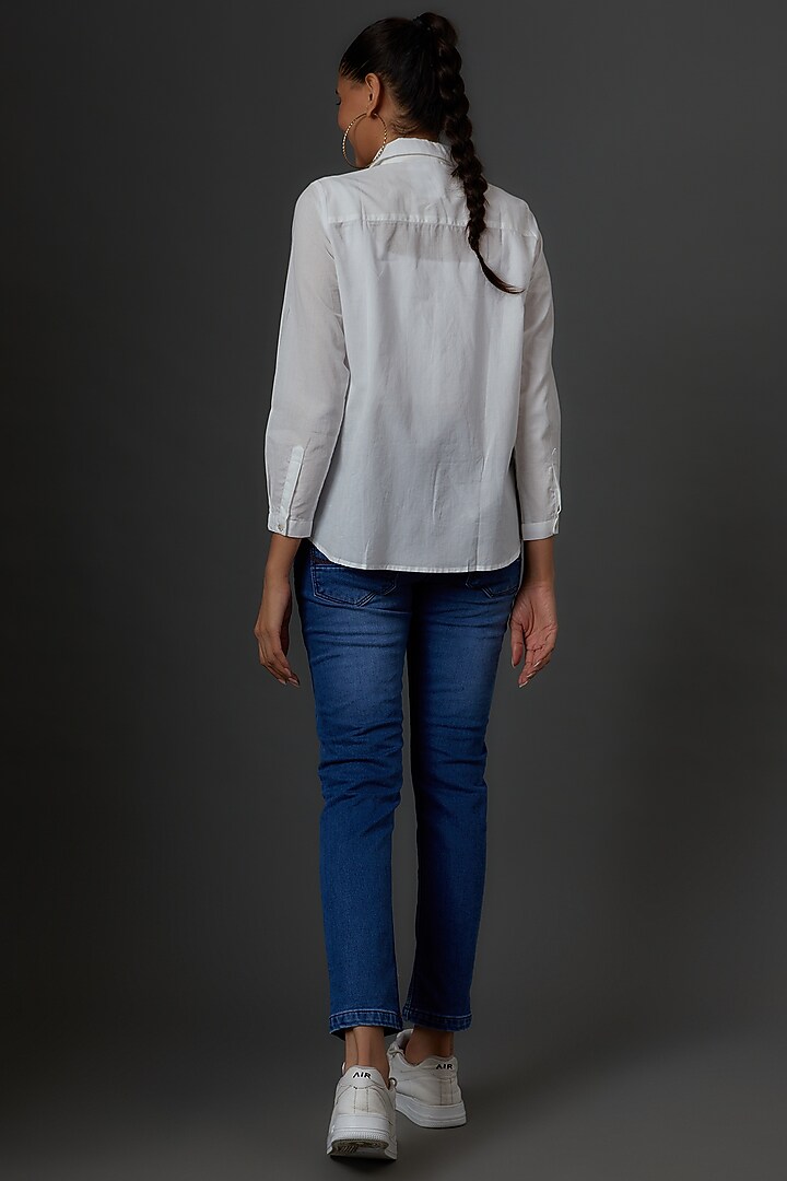 White Organic Cotton Hand Painted Shirt by IKSANA at Pernia's Pop Up Shop