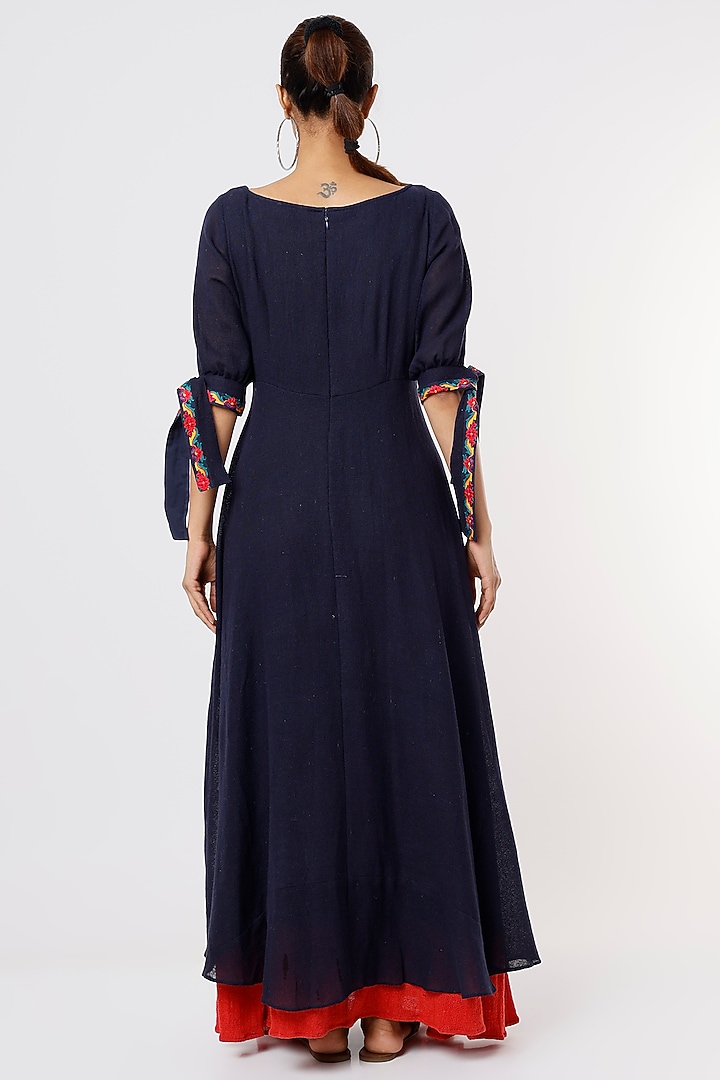 Navy Blue Embroidered Maxi Summer Dress by IKSANA at Pernia's Pop Up Shop