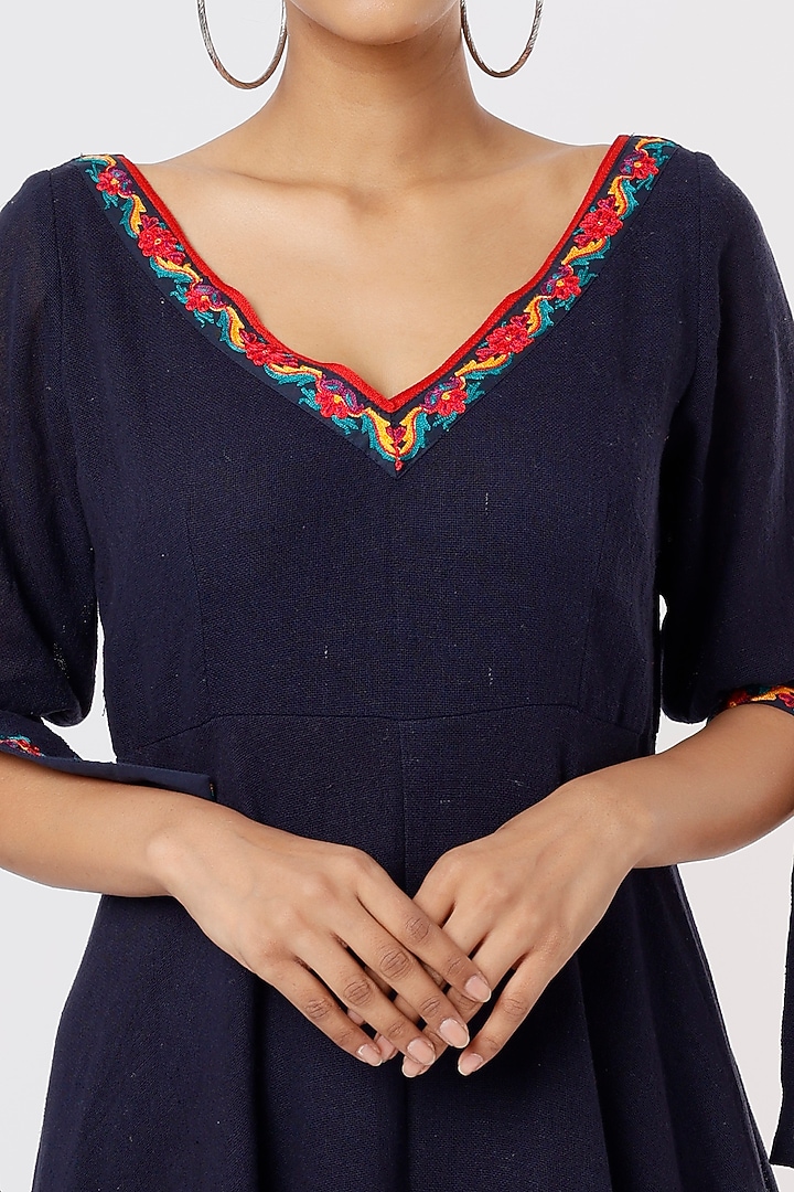 Navy Blue Embroidered Maxi Summer Dress by IKSANA at Pernia's Pop Up Shop