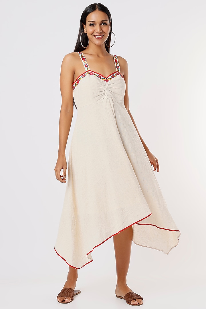 Ivory Embroidered Sun-Summer Dress by IKSANA at Pernia's Pop Up Shop