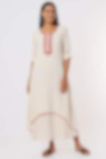 Ivory Embroidered Double-Layered Kurta Dress by IKSANA