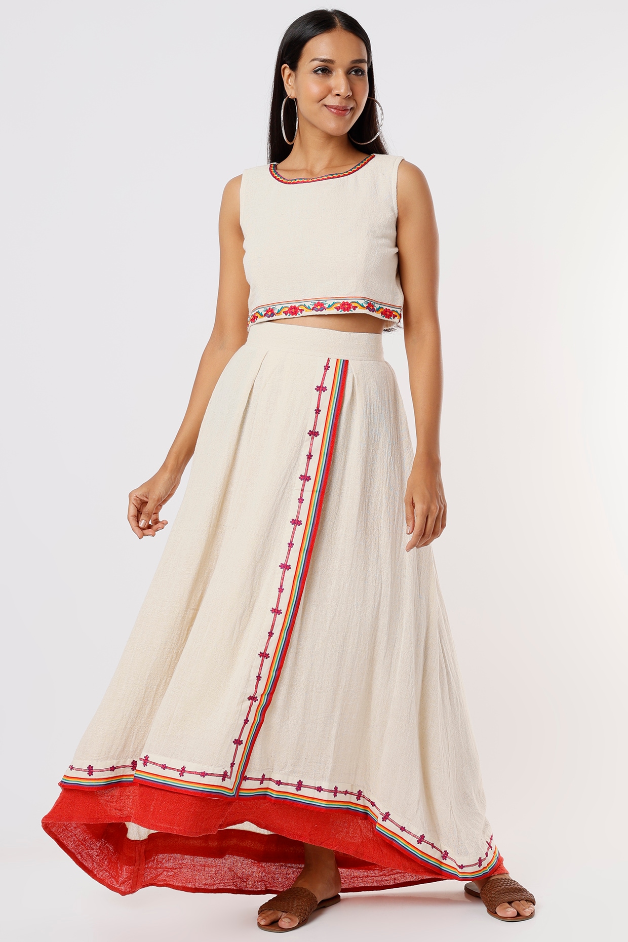 Ivory Embroidered Double Layered Skirt Set by IKSANA at Pernia s Pop Up Shop 2024