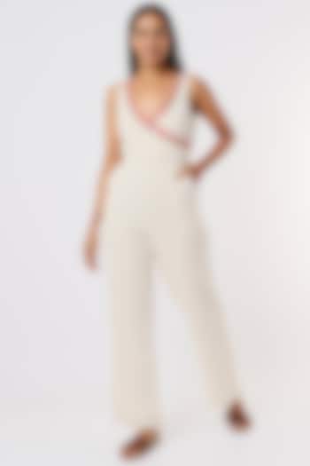 Ivory Embroidered Jumpsuit by IKSANA