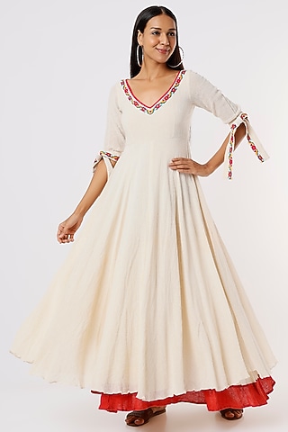 Ivory Embroidered Maxi Dress by IKSANA