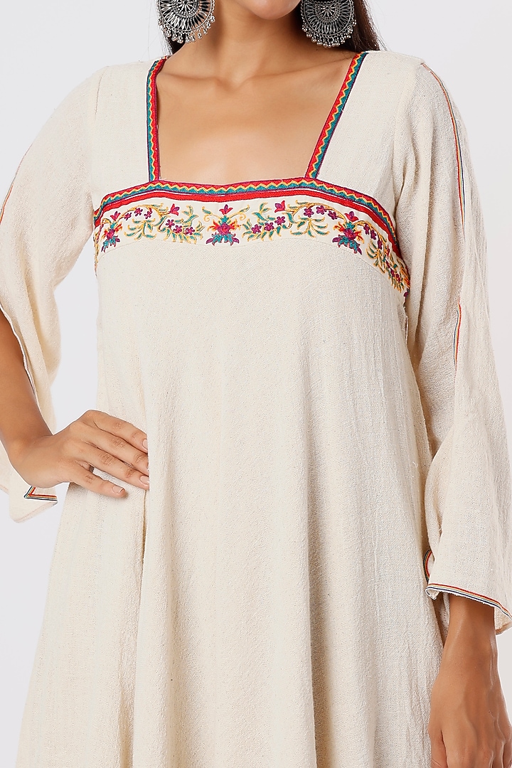 Off-White Aari Embroidered Summer Dress by IKSANA at Pernia's Pop Up Shop