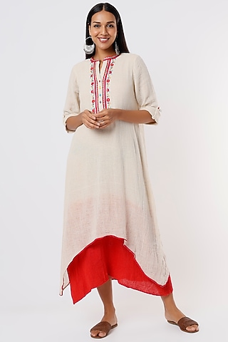 Off-White Embroidered Dress by IKSANA