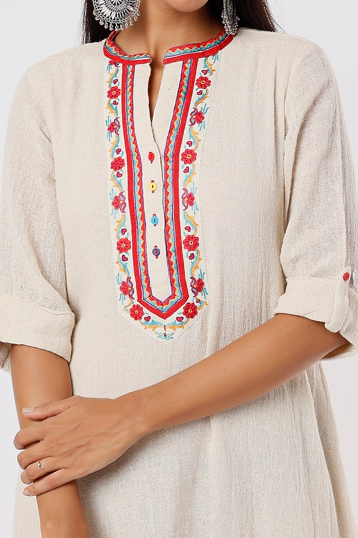 Off-White Embroidered Summer Dress by IKSANA at Pernia's Pop Up Shop